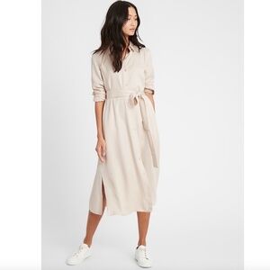 Banana Republic TENCEL Midi Shirt Dress Light Ecru White